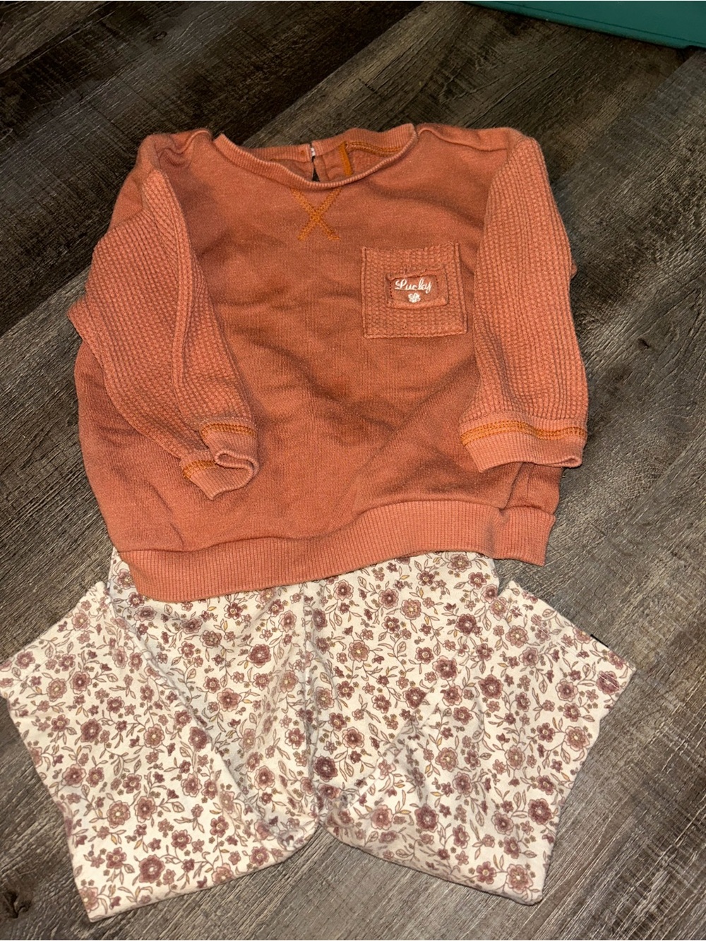 Lucky Brand Rust Orange Sweatshirt with Floral Leggings